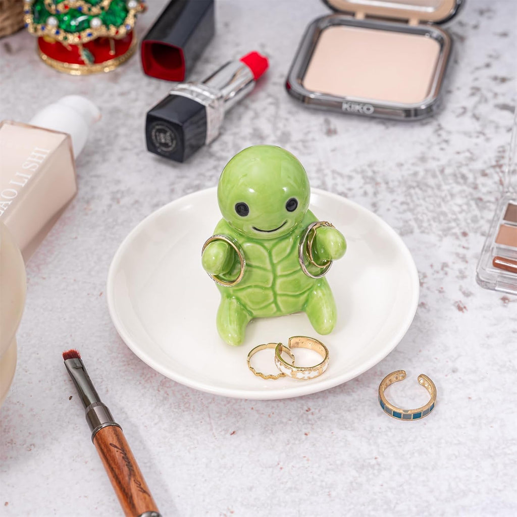Cute Turtle Ring Holder Dish, Ceramic Jewelry Holder Preppy Room Decor, Turtle Gifts for Women Birthday Christmas Wedding