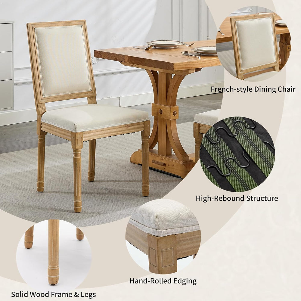 Vintage French Country Dining Chairs Set of 6, Linen Fabric Dining Chair with...