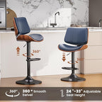 Swivel Bar Stools Set of 1, Adjustable Bentwood Barstools for Kitchen Counter, Modern PU Leather Upholstered Bar Chair with Back and Footrest, for Kitchen Island, Bar, Dining Room, Navy