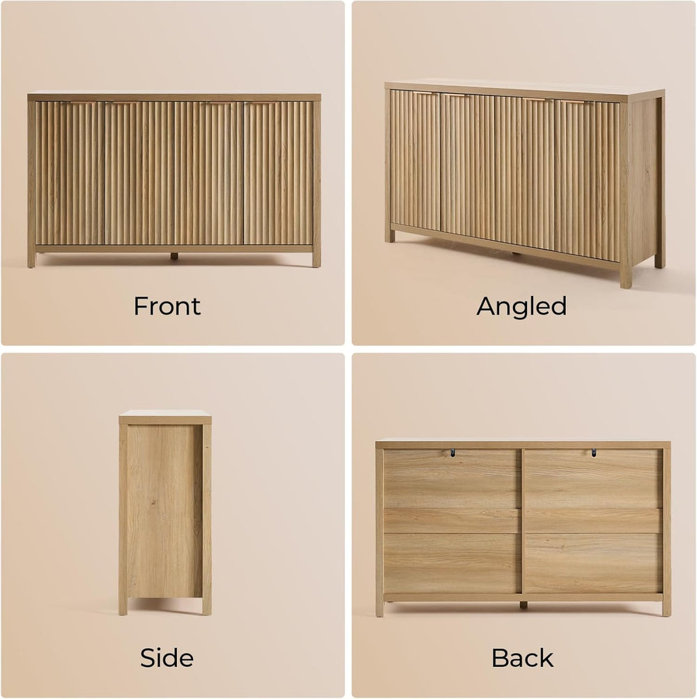 OAKHAM HOME Buffet Cabinet Fluted Sideboard 56" Accent Cabinet with Adju...