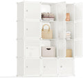 SONGMICS Cube Storage Organizer, Set of 12 Plastic Cubes, Closet Storage Shelves, DIY Plastic Closet Cabinet, Modular Bookcase, Shelving with Doors for Bedroom, Living Room, Cream White ULPC342W02