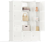 SONGMICS Cube Storage Organizer, Set of 12 Plastic Cubes, Closet Storage Shelves, DIY Plastic Closet Cabinet, Modular Bookcase, Shelving with Doors for Bedroom, Living Room, Cream White ULPC342W02