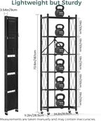 DEANIC 6-Shelf Folding Bookcase with Wheels, Heavy Duty Storage Shelves, Freestanding Metal Wire Shelving Unit for Living Room, Office, Kitchen, Basement, Pantry (Black)