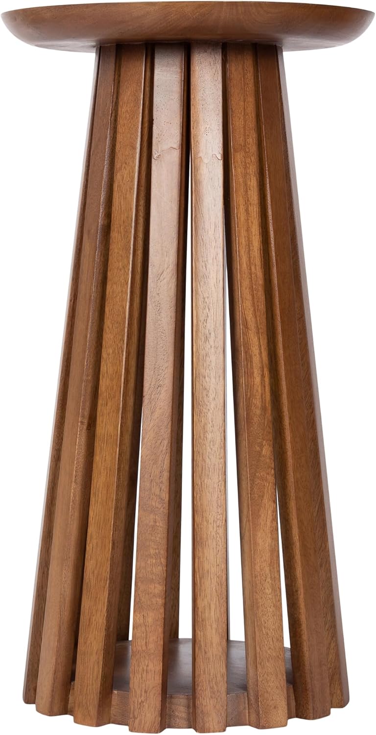 Kate and Laurel Klarc Modern Slatted Wood Round Drink Table, 12 x 12 x 22, Wa...