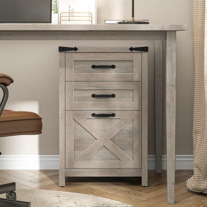 Small Farmhouse File Cabinet with 2 Drawers for Home Office, Rustic Grey | Halitaa Vertical Filing Cabinet Fits Letter and A4 Size, Farmhouse Printer Stand, Under Desk Wooden File Cabinet