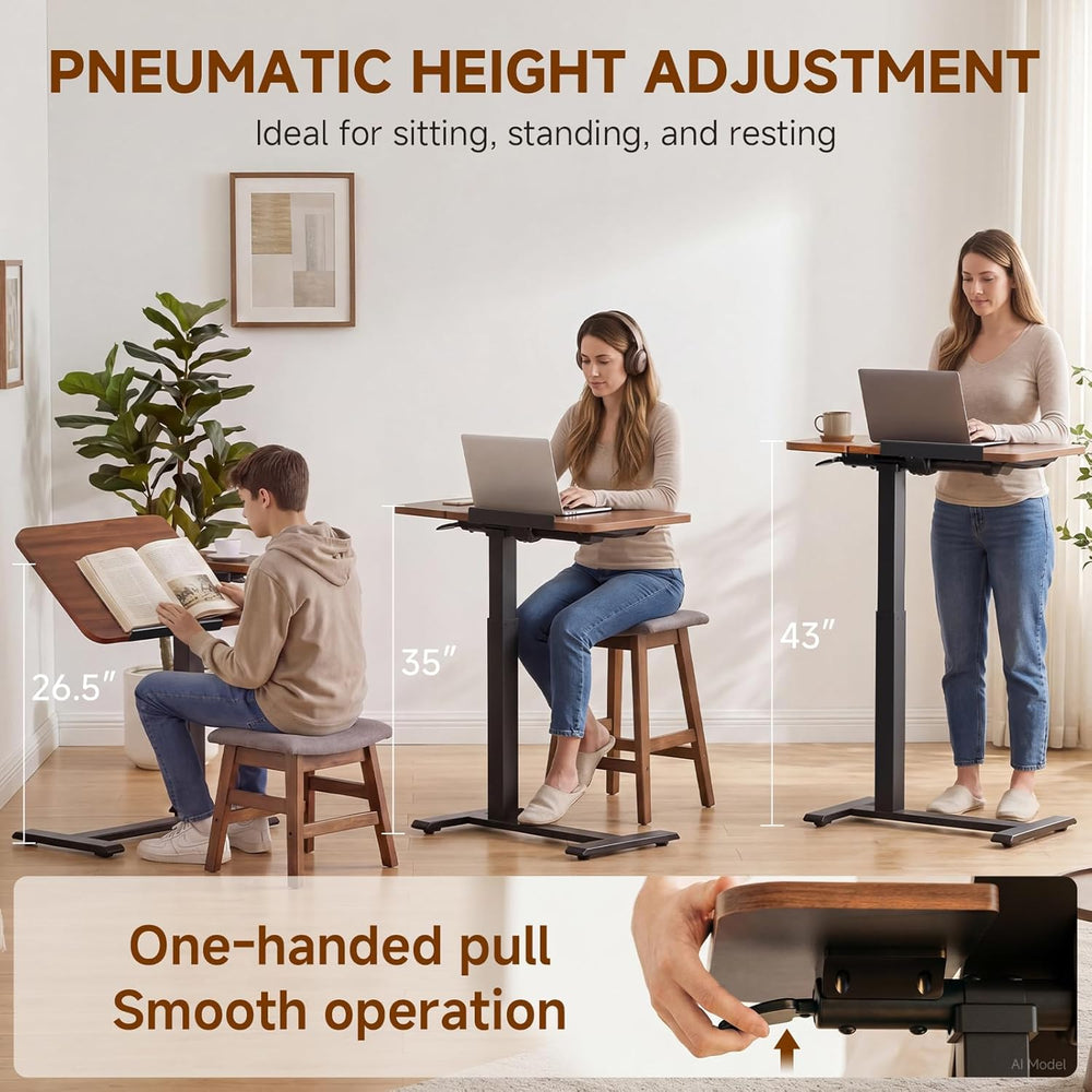 GTPLAYER Pneumatic Adjustable Standing Desk, 28 Inch Tiltable Mobile Rolling ...