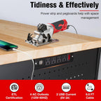 60" Workbench with Drawers, Work Benches for Garage with Strip Light, Adjustable Work Table with Large Pegboard, 2000 LBS Heavy Duty Table with Power Outlet Rubber Wood for Garage, Office