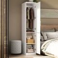 ECACAD White Slim Wardrobe Armoire with 2 Doors, 3-Tier Shelves & Hanging Rod, Wooden Closet Storage Cabinet for Bedroom (15.7”W x 19.3”D x 74.8”H)