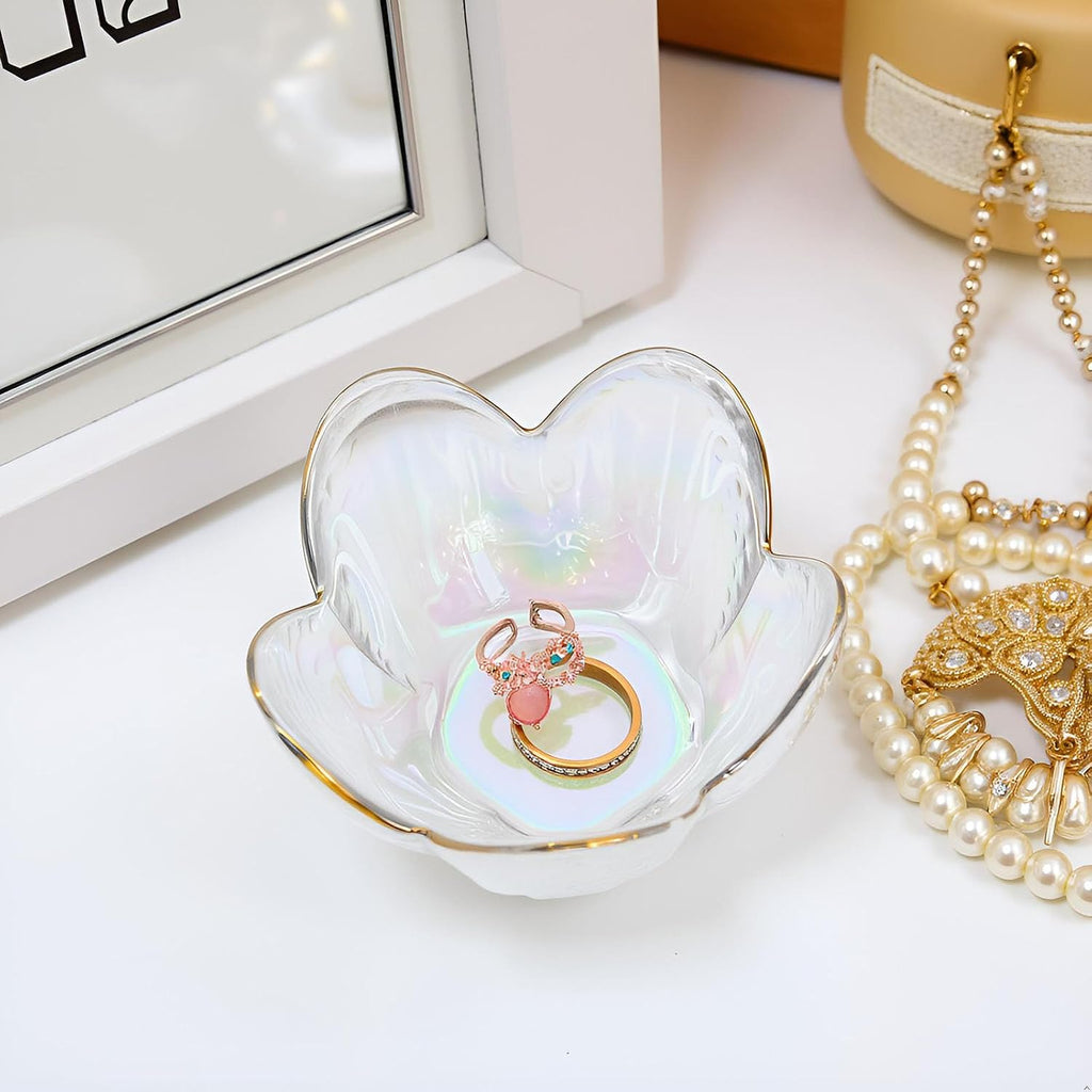 Rainbow Flower Ring Dish Jewelry Tray, Small Glass Trinket Tray for Rings Earrings, Present for Wife Mom Daughter Women