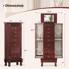 Giantex Standing Jewelry Cabinet with 7 Drawers, Flip-Top Mirror, 2 Side Doors with 12 Necklace Hooks, Divided Ring Compartments, Velvet-Lined Jewelry Armoire Organizer Chest (Cherry)