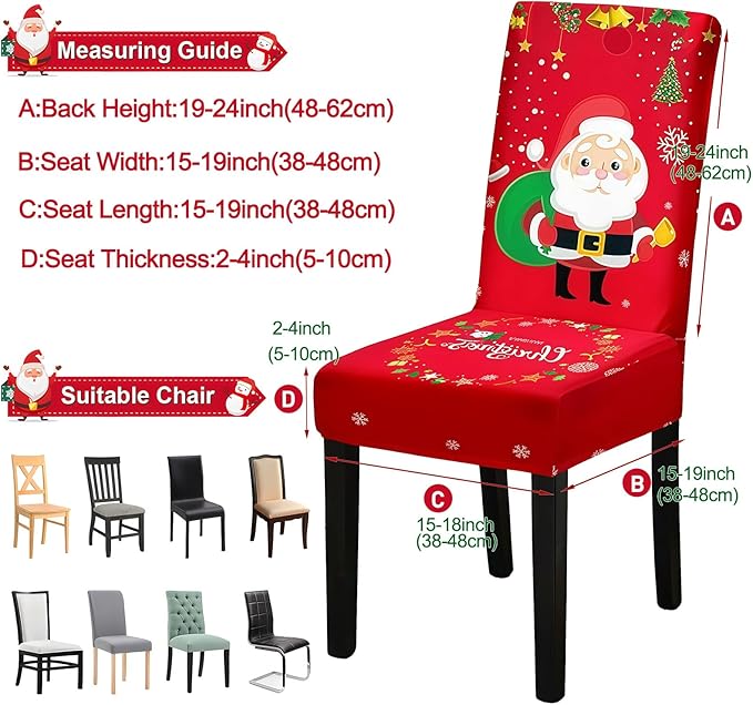 Christmas Chair Covers, Stretch Dining Room Chair Covers Set of 8, Christmas Decoration/Home Decor Chair Protector Slipcovers
