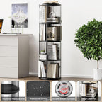 4 Tier Rotating Bookshelf, Small Corner Bookshelf for Small Space, 360 Display Floor Standing Bookcase, Lazy Susan Plastic Narrow Book Organizer for Bedroom, Living Room, Round, Black