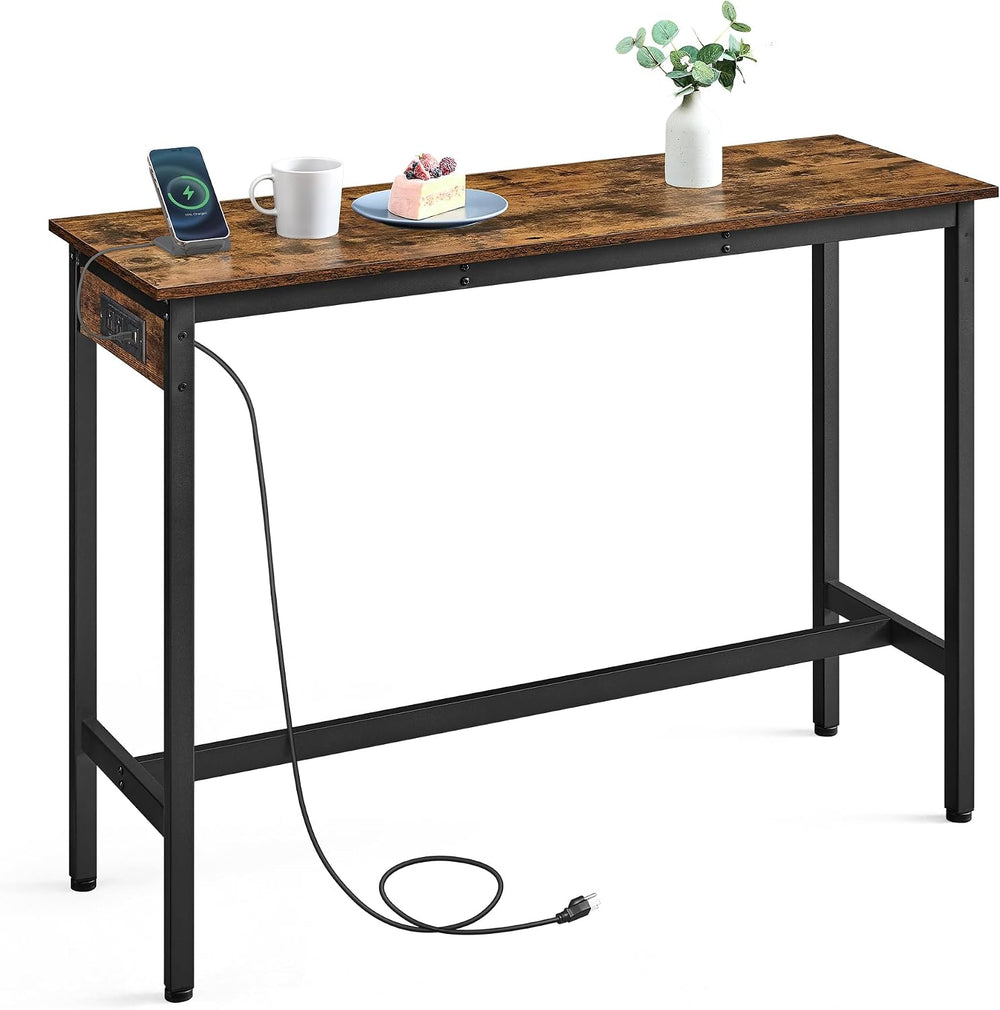 VASAGLE Bar Table with Power Outlets, Computer Desk, 47.2" W | Stable Me...