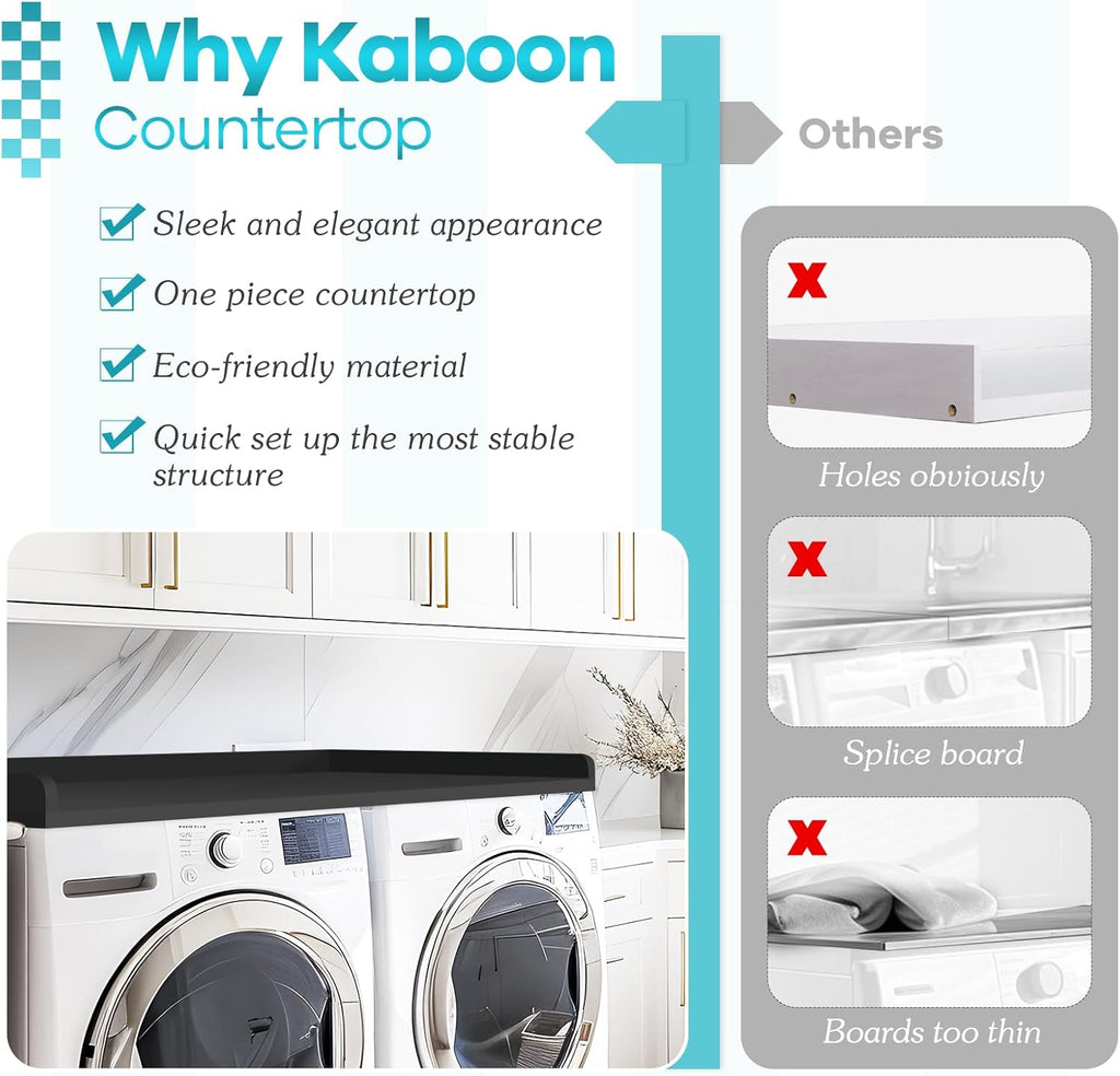 Kaboon Washer Dryer Countertop Only, Melamine Countertop with Edge Rails - 27.5" Depth x 54" Width Laundry Room Organization, Black