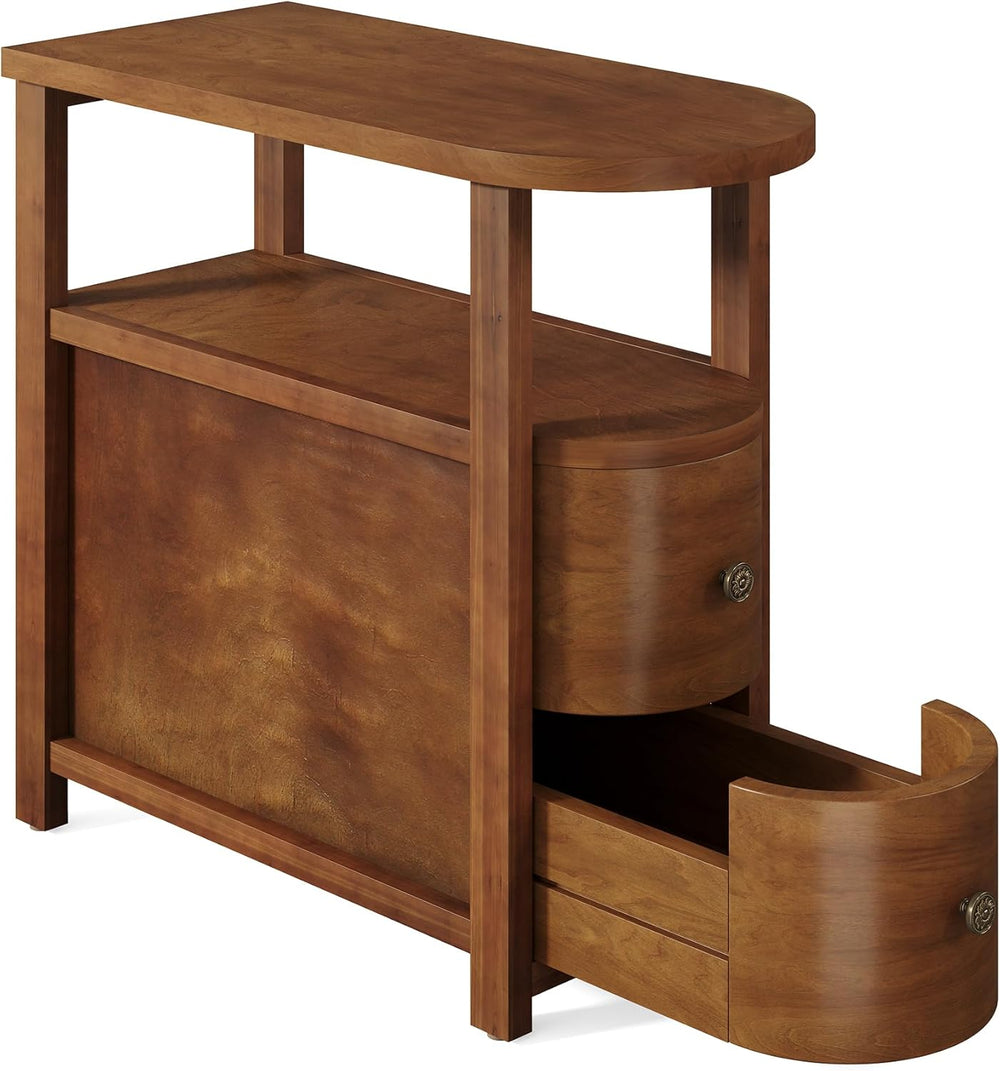 LITTLE TREE Solid Wood End Table with 2 Drawers & Open Shelf, No Assembly...