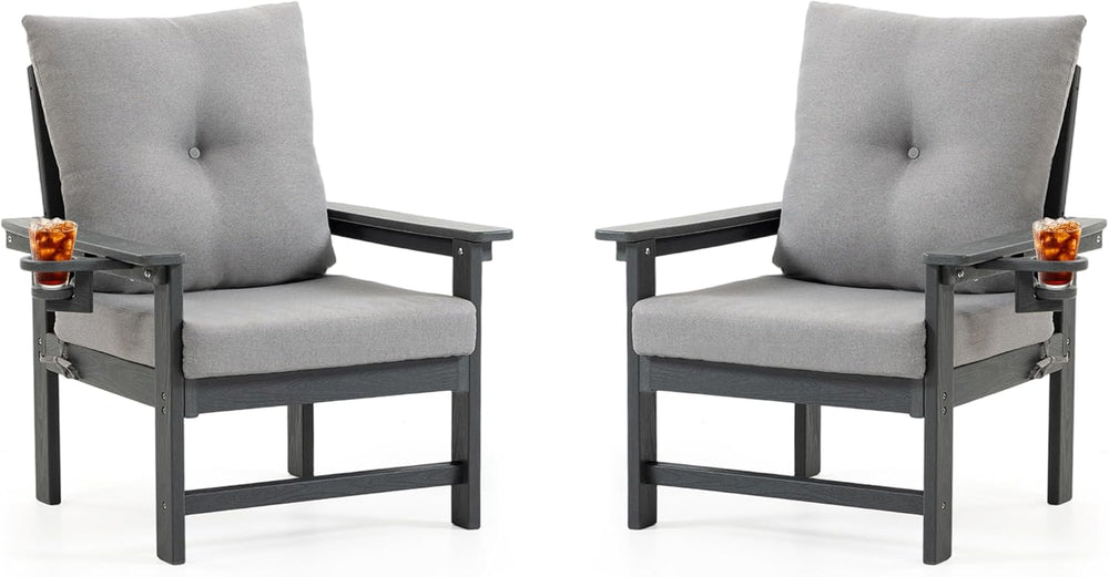 HDPE Patio Armchairs Set of 2 w/Cup Holeder, Outdoor Sectional Couch w/Thick ...