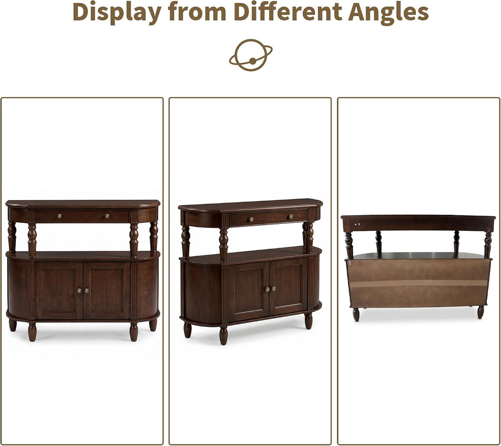 Curved Console Table with Solid Wood Legs, 47" Half Moon Sofa Table with...