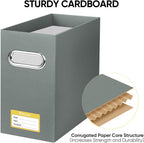BALEINE File Organizer Box, Cardboard File Folder Organizer with Handle for Letter Size, Portable Collapsible Hanging Filing Box for Home Office Document Storage (4 Pack, Grey)