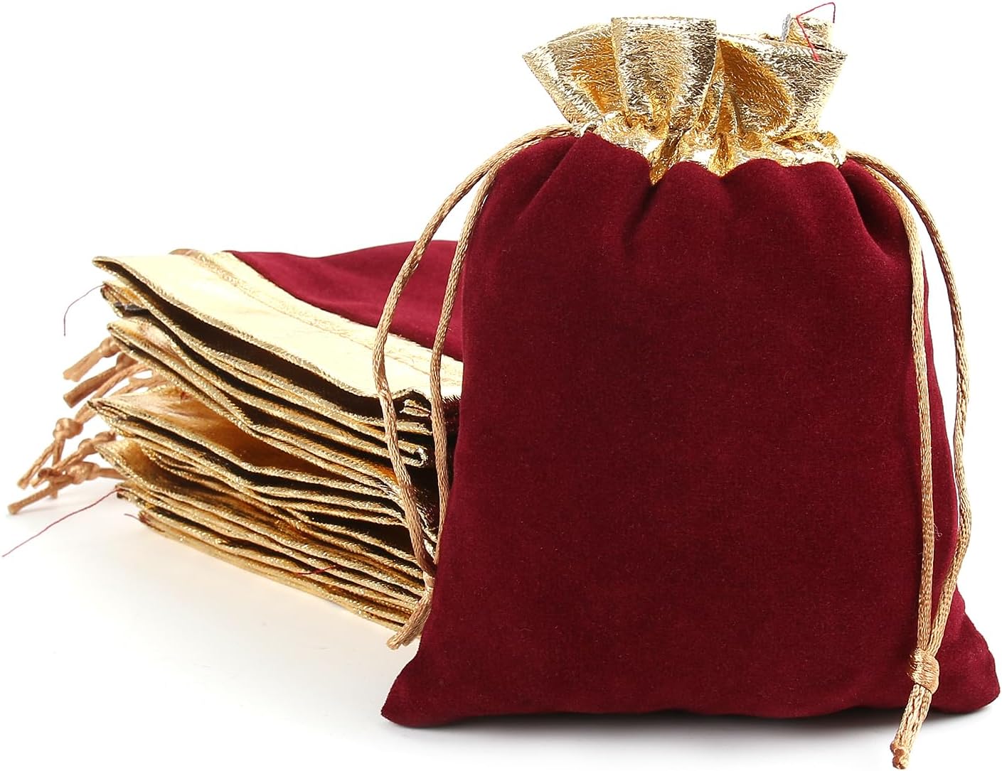 Velvet Bags Drawstring，4x4.7Inch Jewelry Gift Bags with Drawstring（12pcs，Golden Claret）