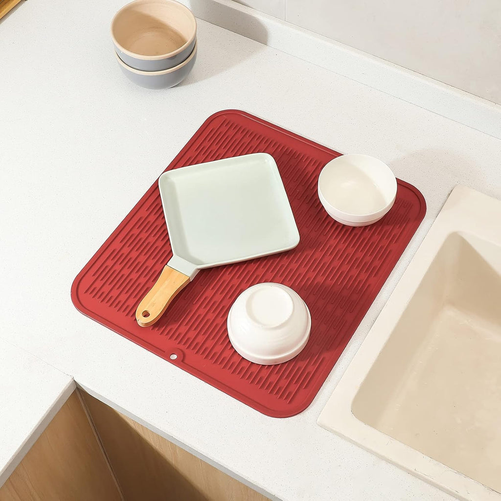 Silicone Dish Drying Mat for Multiple Usage,Easy clean,Eco-friendly,Heat-resistant Silicone Mat for Kitchen Counter or Sink,Refrigerator or Drawer Liner Red 2XL 24 inches x 18 inches