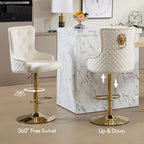Gold Barstools Set of 4,Velvet Swivel Bar Height Stools with Lion Pull Ring,Upholstered Counter Height Stools with High Tufted Back,Modern Adjustable Bar Chairs for Kitchen Island/Cafe,Cream