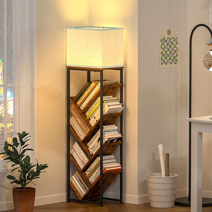 Tree Bookshelf with Light - 8 Tier Floor Standing Tree Bookshelf for Hardcove...