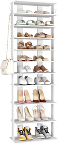 HOMEFORT 10-Tier Corner Shoe Tower - Double Rows, Slim Shoe Stand for 20 Pairs - Entryway, Hallway, Closet (White)