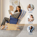 Natural Wood Glider Rocker Chair, Silent Smooth Gliding Nursery Rocking Chair with Solid Hardwood Base, Safety Design, Comfy Cushion for Baby Feeding, Nursery, Living Room, Bedroom, Blue