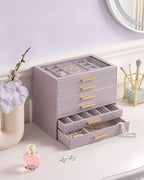 Lolalet Jewelry Box Organizer, 6-Layer Jewelry Organizers and Storage Case with Glass Lid, Ring Earring Bracelet Necklace Holder Organizer, Birthday Christmas Gifts for Women Girls -6Layer, HazePurple