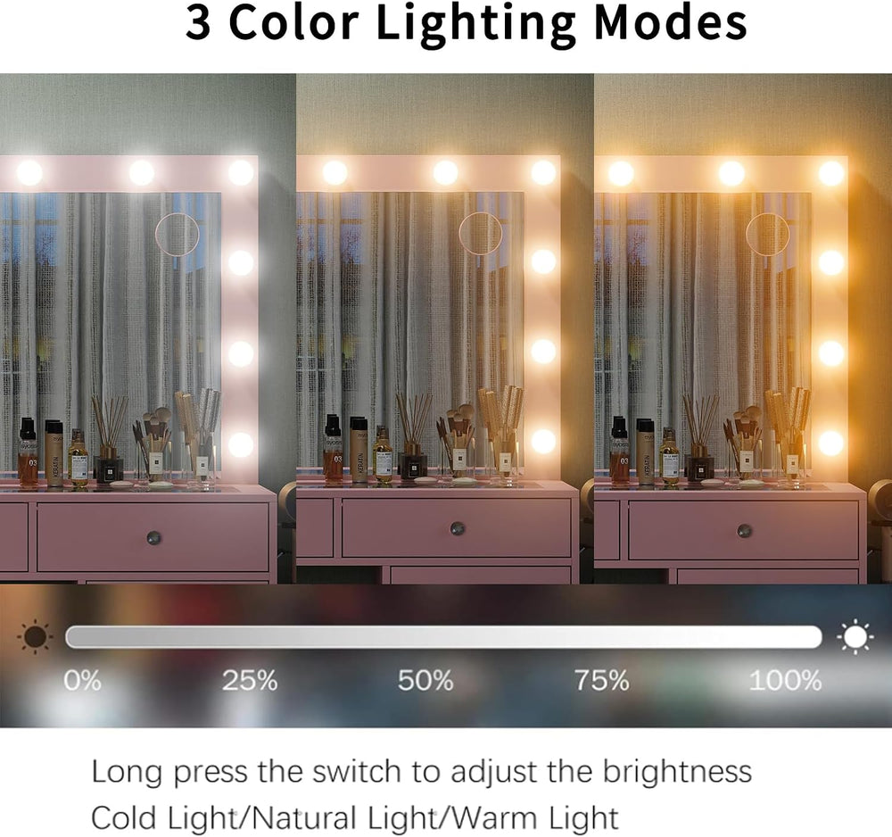 FUSOU Makeup Vanity with Power Outlet & Lighted Mirror, 13 Drawers Vanity...