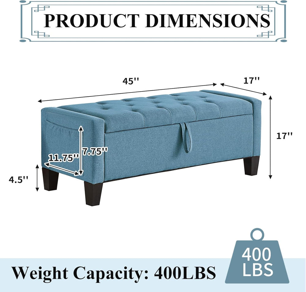 Modern Storage Ottoman Bench, Linen Upholstered End of Bed Bench with Tufted ...