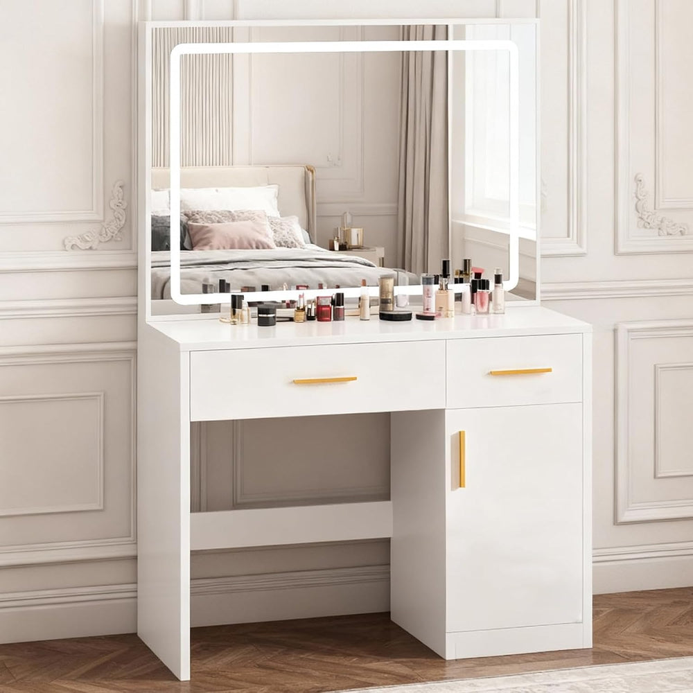 Makeup Vanity Desk with 3 Lights Modes, Vanity Table with Power Outlets | 2 D...