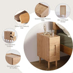 Solid Wood Bedside Table Nightstands, Slim Narrow Oak Real Wooden Mid-Century Modern End Table with Drawers Luxury Side Table Durable Cabinet Organizer Furniture, Natural Color 7.87in Wide