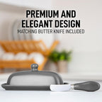 Zulay Butter Dish With Lid For Countertop - Porcelain White, Ceramic Butter Dish with Knob Handle Great for Cooking - Elegant Design Butter Holder - Durable & Sturdy Butter Keeper - Gray