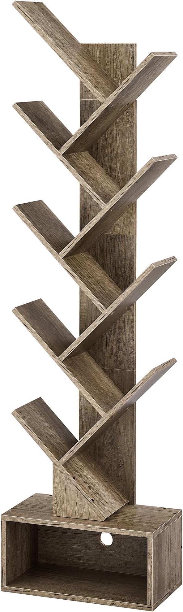 Hoctieon 9 Tier Tree Bookshelf, Tall Bookcase with Drawer, Wood Book Shelf, Modern Floor Standing Bookshelves, Book Organizer Shelves for Bedroom, Living Room, Home Office, Greige