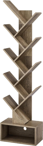 Hoctieon 9 Tier Tree Bookshelf, Tall Bookcase with Drawer, Wood Book Shelf, Modern Floor Standing Bookshelves, Book Organizer Shelves for Bedroom, Living Room, Home Office, Greige