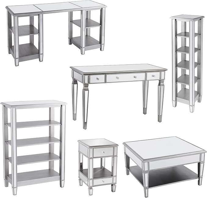 SEI Furniture Wedlyn Mirrored Writing Desk, Silver
