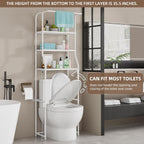 Over The Toilet Storage Shelf, 3-Tier Freestanding Bathroom Organizer with Towel Rack, Space Saver Cabinet Shelves Unit, Tall Slim Etagere for Bathroom, Modern Metal Furniture (White)