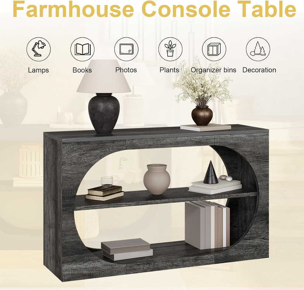 Console Table, 55-Inch Entryway Tables 3-Tier Wood Narrow Sofa Tables for Liv...