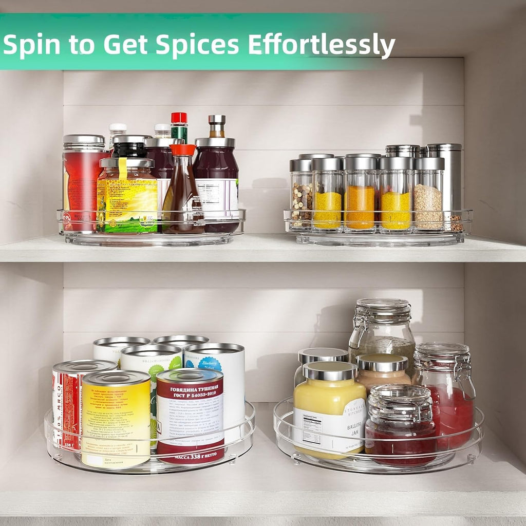 Optish 2 Pack 9.5" Lazy Susan Organizer, Lazy Susan Turntable for Cabinet, Spice Organization for Cabinet, Refrigerator, Pantry, Closet, Countertop, Non-Skid Turntable Organizer, Clear