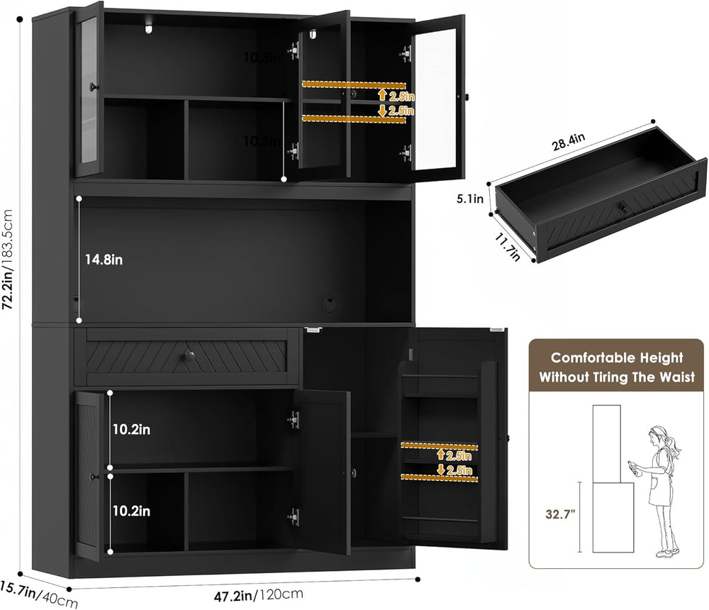 BOTLOG 72” Tall Kitchen Pantry Storage Cabinet, Modern White Kitchen Hutch wi...