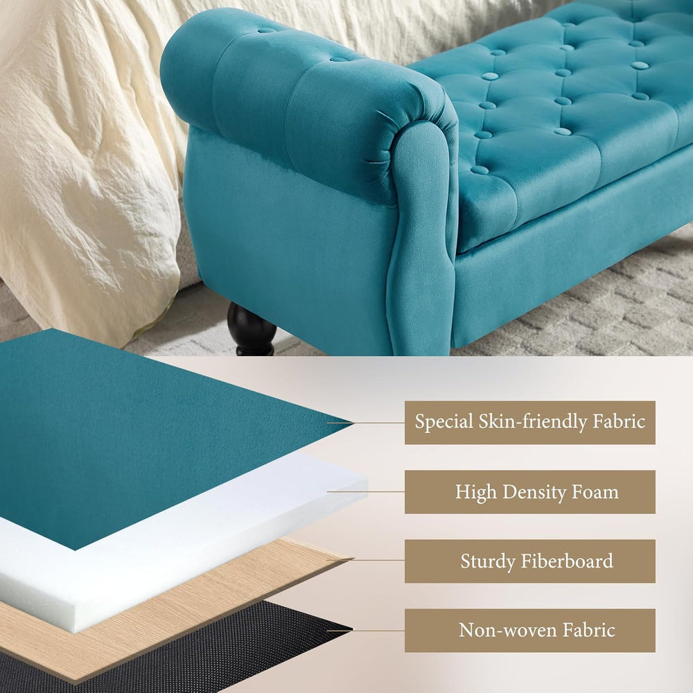 47″ Storage Bench with Arms End of Bed Bench,Velvet Entryway Bench with Stora...