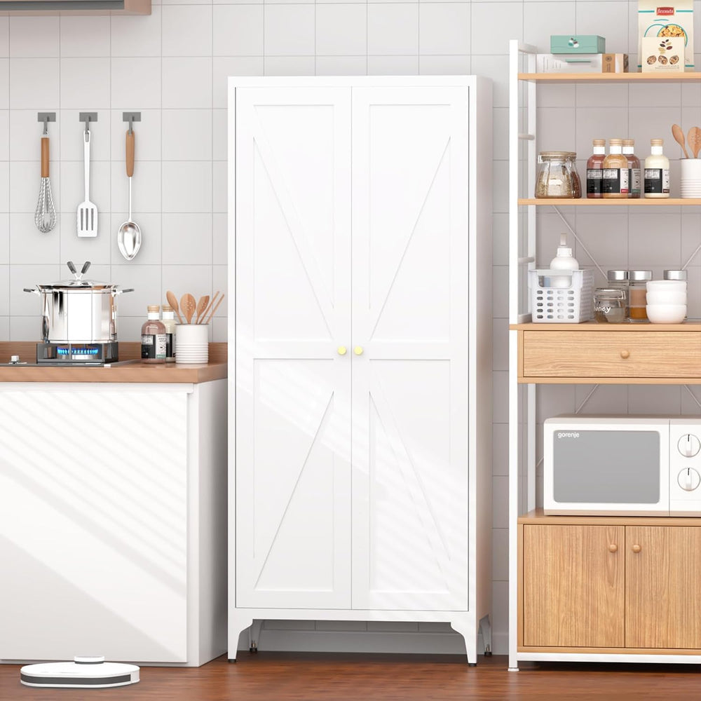 65'' Metal Kitchen Pantry Cabinet with Adjustable Shelves and Magneti...