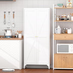 Metal 2 Doors Kitchen Pantry Cabinet with Adjustable Shelves 65 inch Tall Large Steel Cabinet Locker Utility Kitchen Cupboard for Living Room, Dining Room and Office (White)