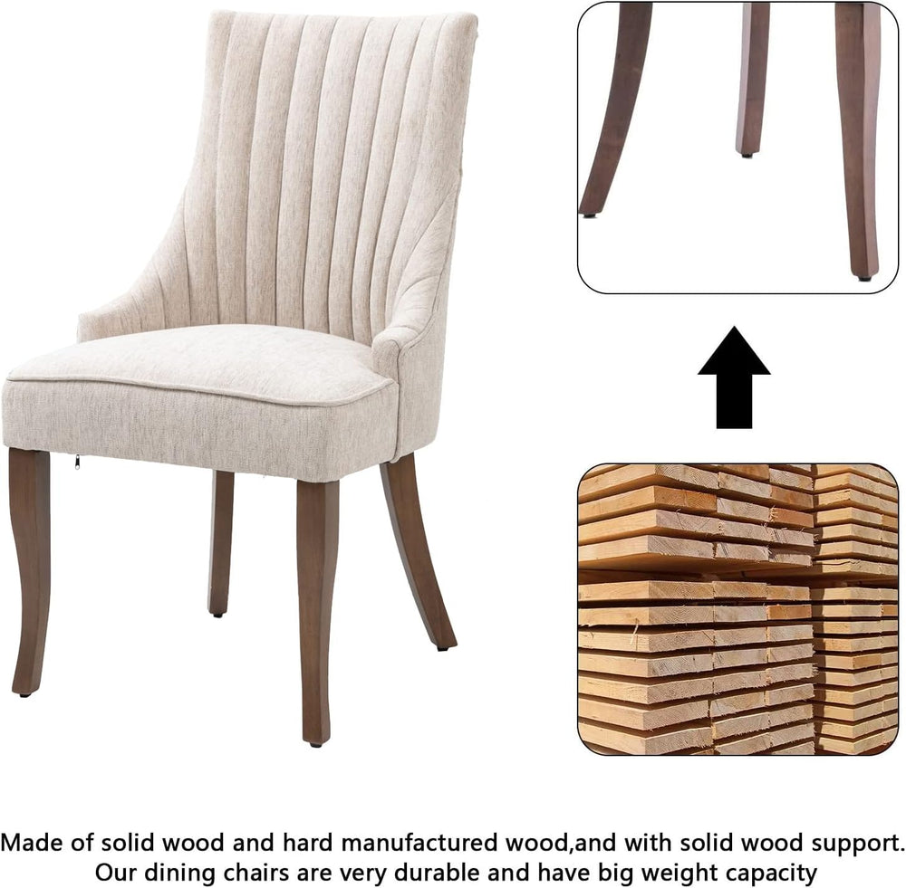 mikibama Linen Beige Dining Chairs Set of 2 Channel Tufted Kitchen Dinner Cha...