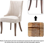 mikibama Linen Beige Dining Chairs Set of 2 Channel Tufted Kitchen Dinner Chair Comfy Fabric Upholstered Accent Chair for Dining Room with Solid Wood Legs