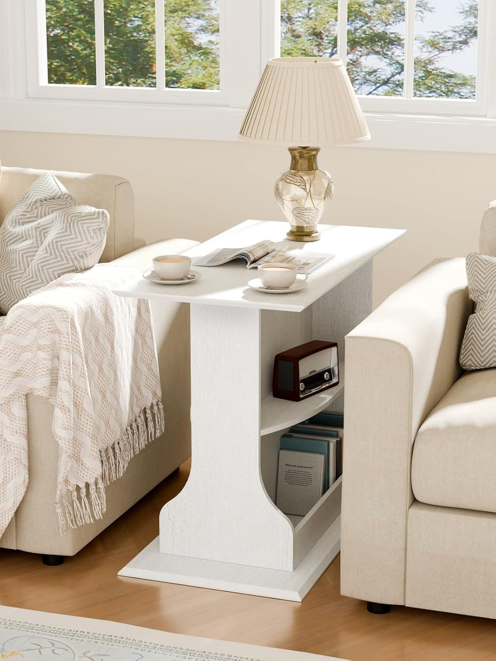 HIFYOBRO Skinny End Table for Small Spaces, 3-Tier Slim Nightstand with Doubl...