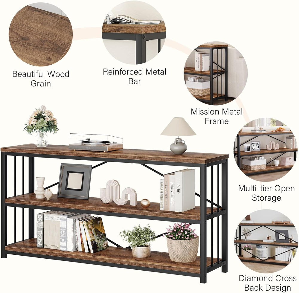 LVB Farmhouse Industrial Console Table for Home, Rustic Brown, 70 Inch | Wood...