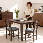 HOMCOM 5-Piece Solid Wood Dining Table Set for 4, Farmhouse Kitchen Table with Upholstered Chairs for Small Space, Dining Room, Breakfast Nook, Walnut and Gray