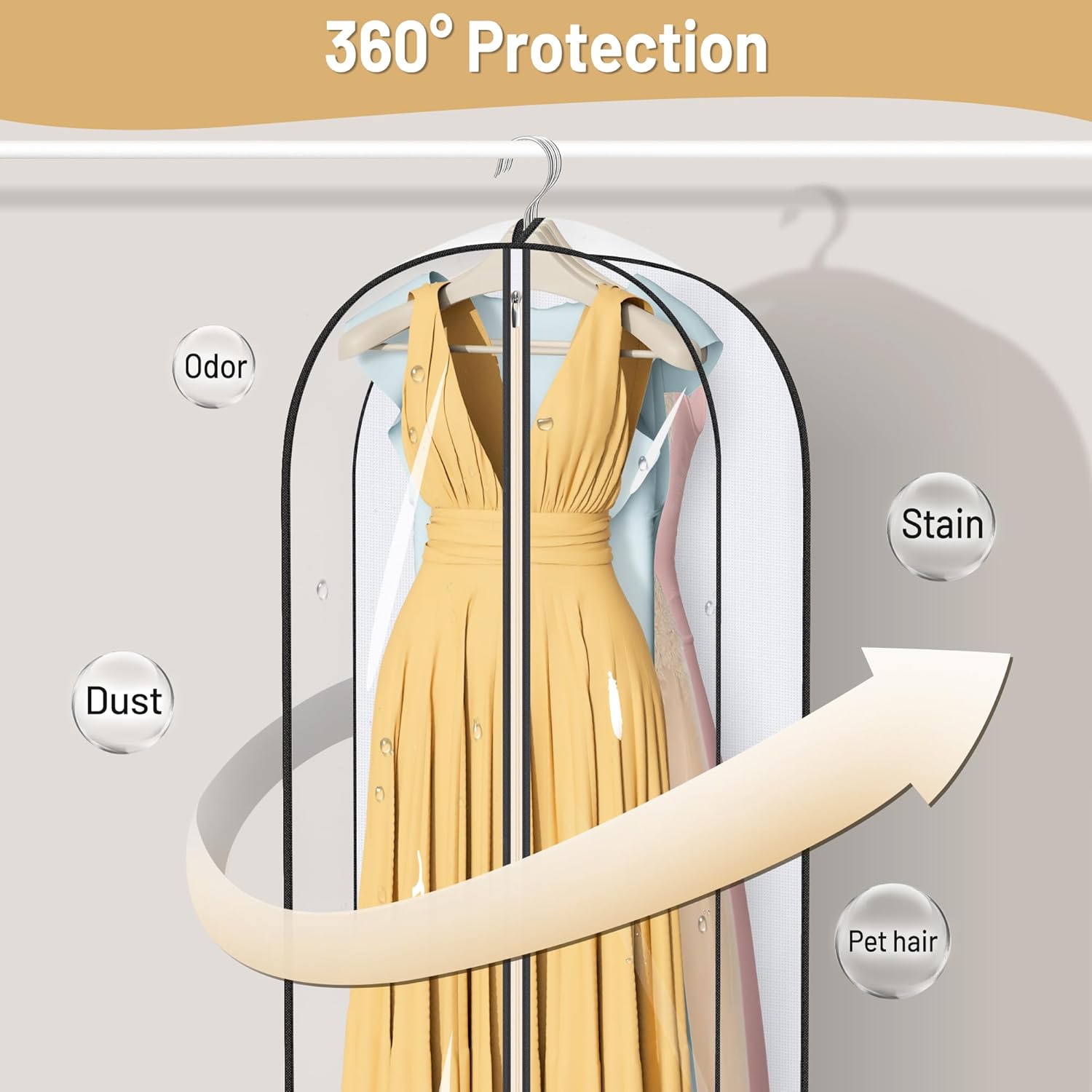 MISSLO 65" Clear Garment Bags for Hanging Clothes 4" Gusseted Dress Bags for Gowns Long Dress Cover for Closet Storage Dress Protector Bag, 3 Packs